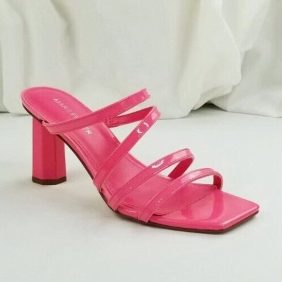 Marc Fisher Pink Slip On Strappy Square Toe Chunky Heels Wedding Formal Sandal 9 - Picture 1 of 10